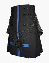 BLUE-STRAPPED MODERN BLACK GOTHIC UTILITY KILT - Scottish Kilt Jacket™ USA-UK